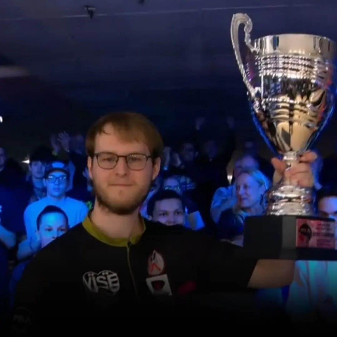 Austin Grammar celebrating after winning the PBA New York Classic with a 299 game in the title match
