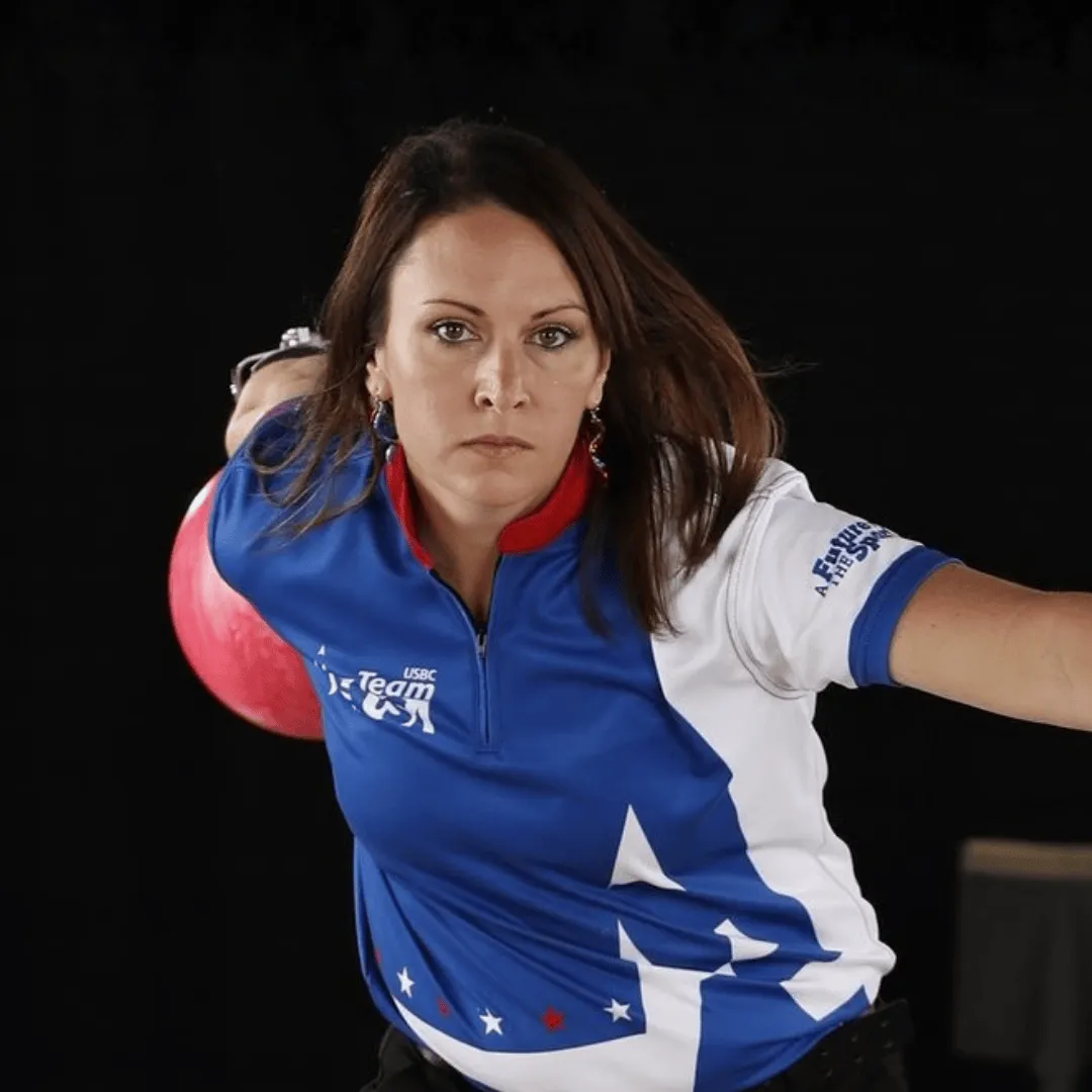 Stefanie Johnson reacts after being selected for the Dick Weber Ambassador Award at Bowl Expo