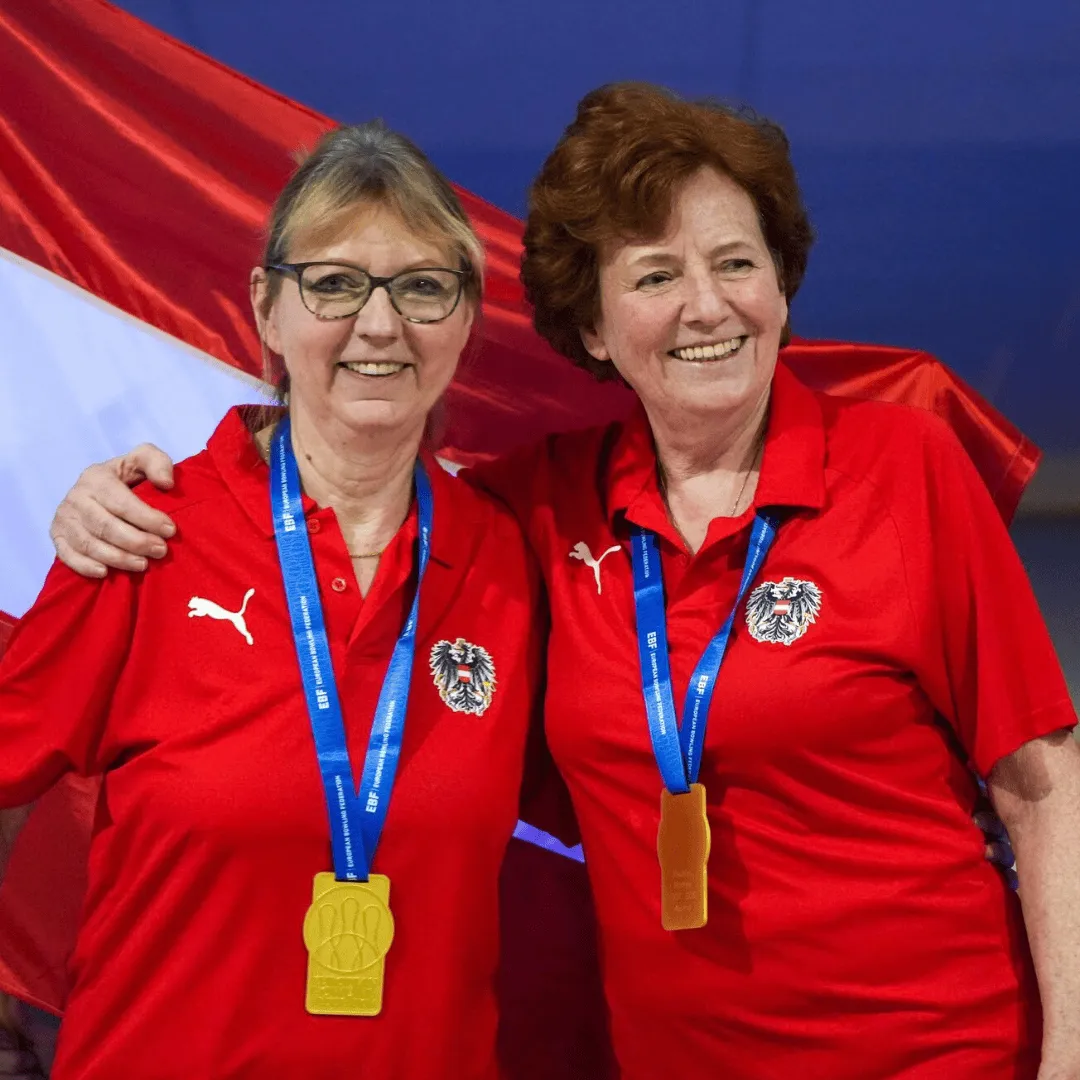 Austria winning Grand Senior women’s doubles gold medal at the European Grand Senior Championships in Vienna