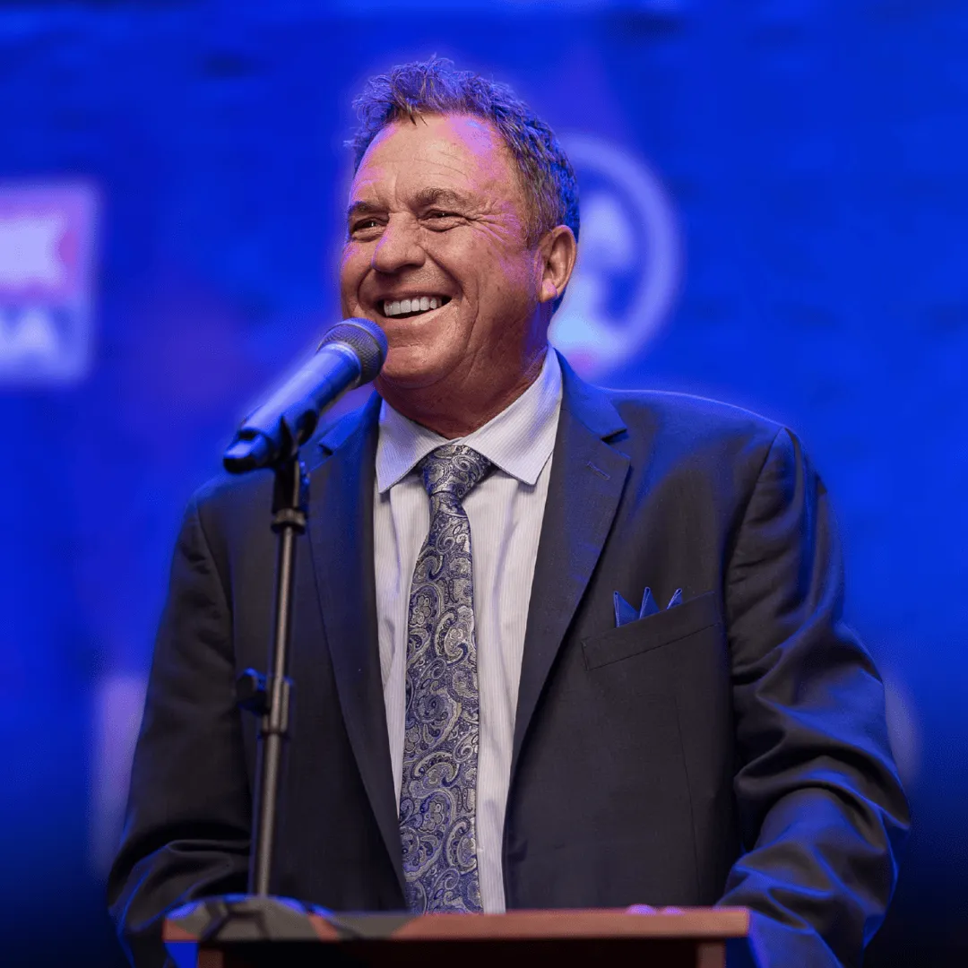 Randy Pedersen speaking during live bowling broadcast coverage