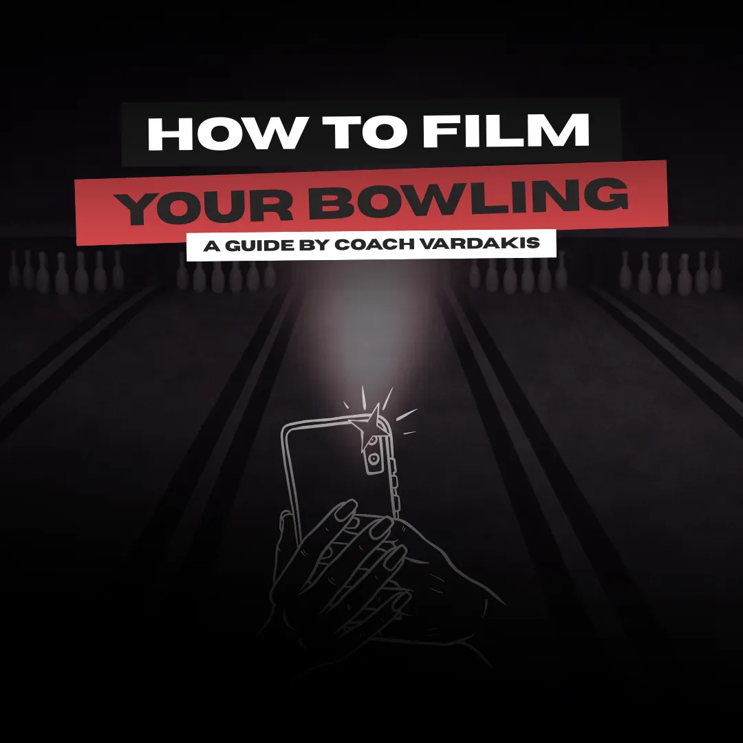 Illustration showing how to film your bowling for video analysis, with a smartphone recording a bowling approach on the lanes