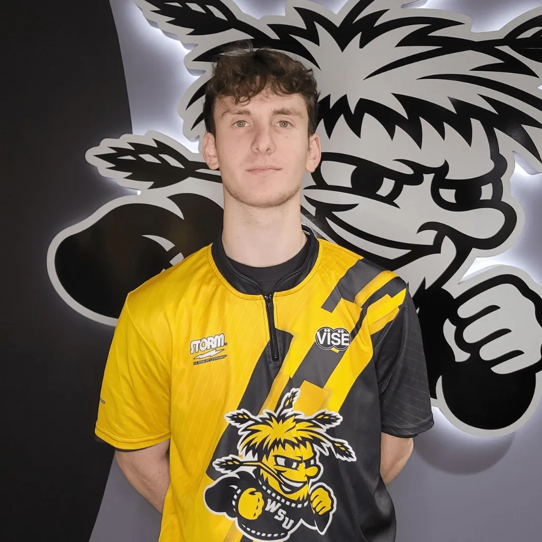 Yaari Lapid bowling during a collegiate competition for Wichita State University after moving from Europe to pursue college bowling in the United States.