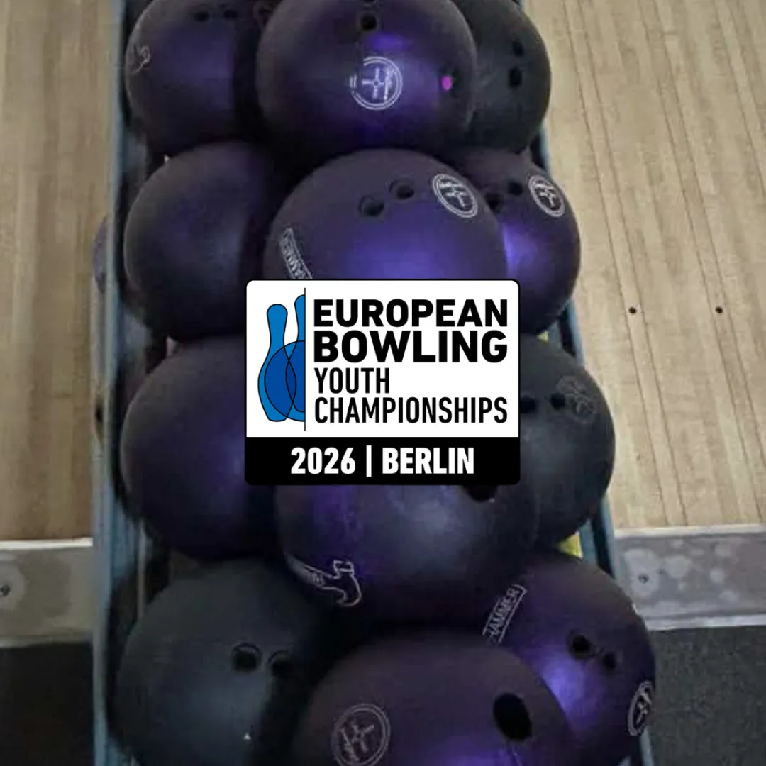 Urethane bowling balls at the European Youth Championships 2026 and EBF logo