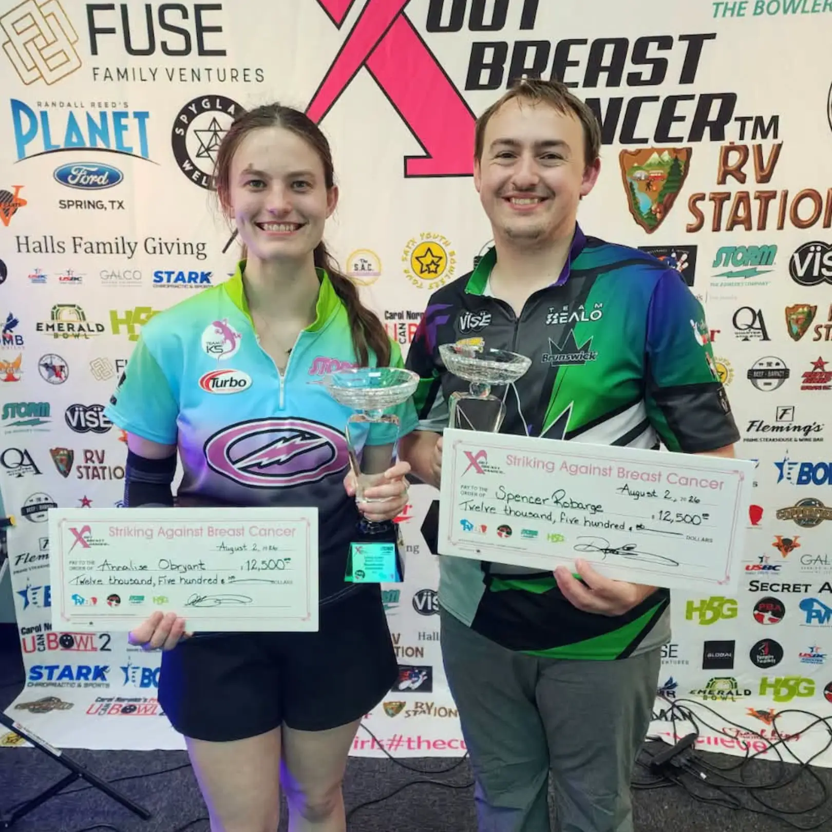 Robarge and OBryant celebrating their victory at the 2026 SABC Mixed Doubles in Houston
