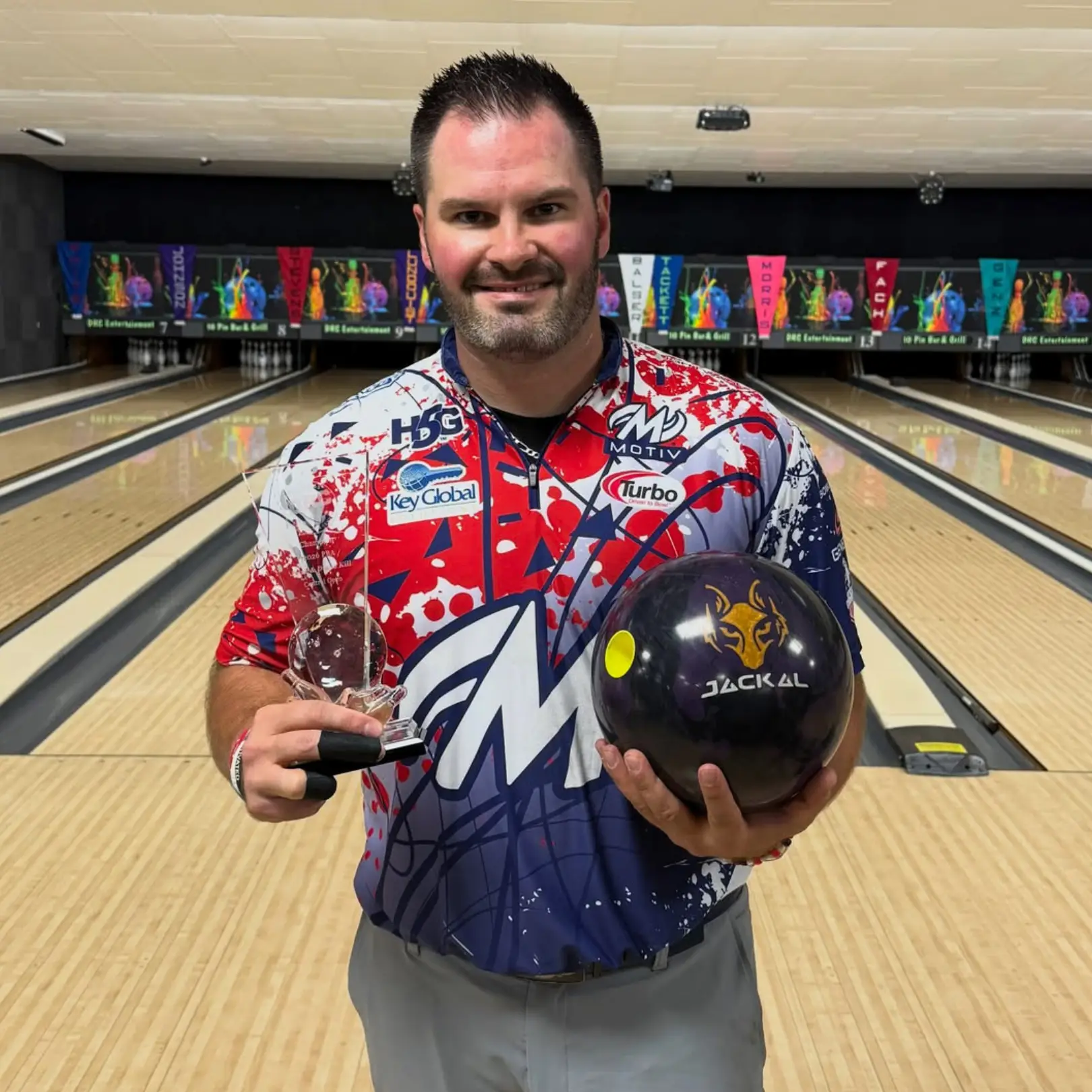 AJ Johnson after winning the 2026 PBA Dave and Diane Kill Central Open in Delphos, Ohio
