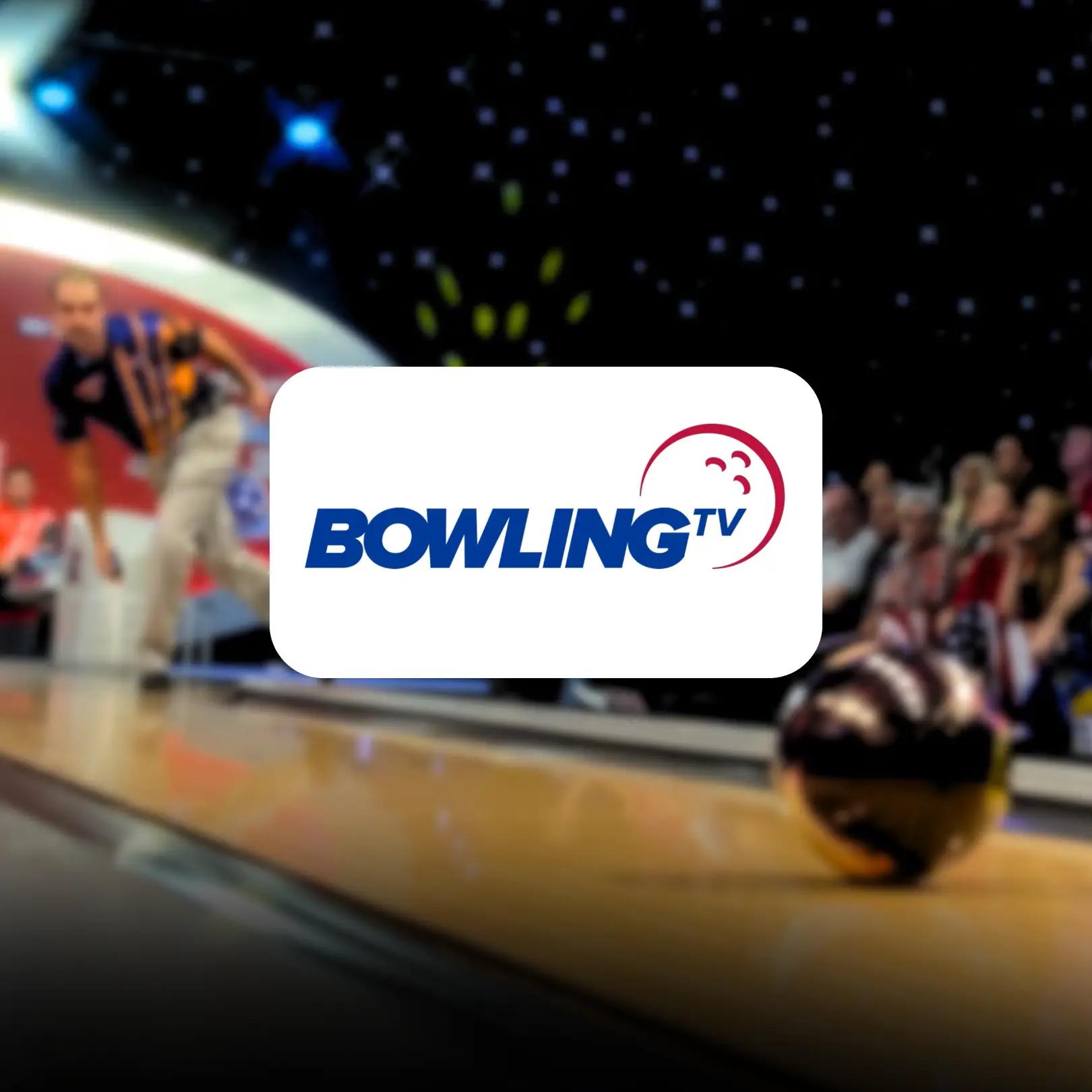 Bowling TV streaming on a television screen with bowling footage playing in the background