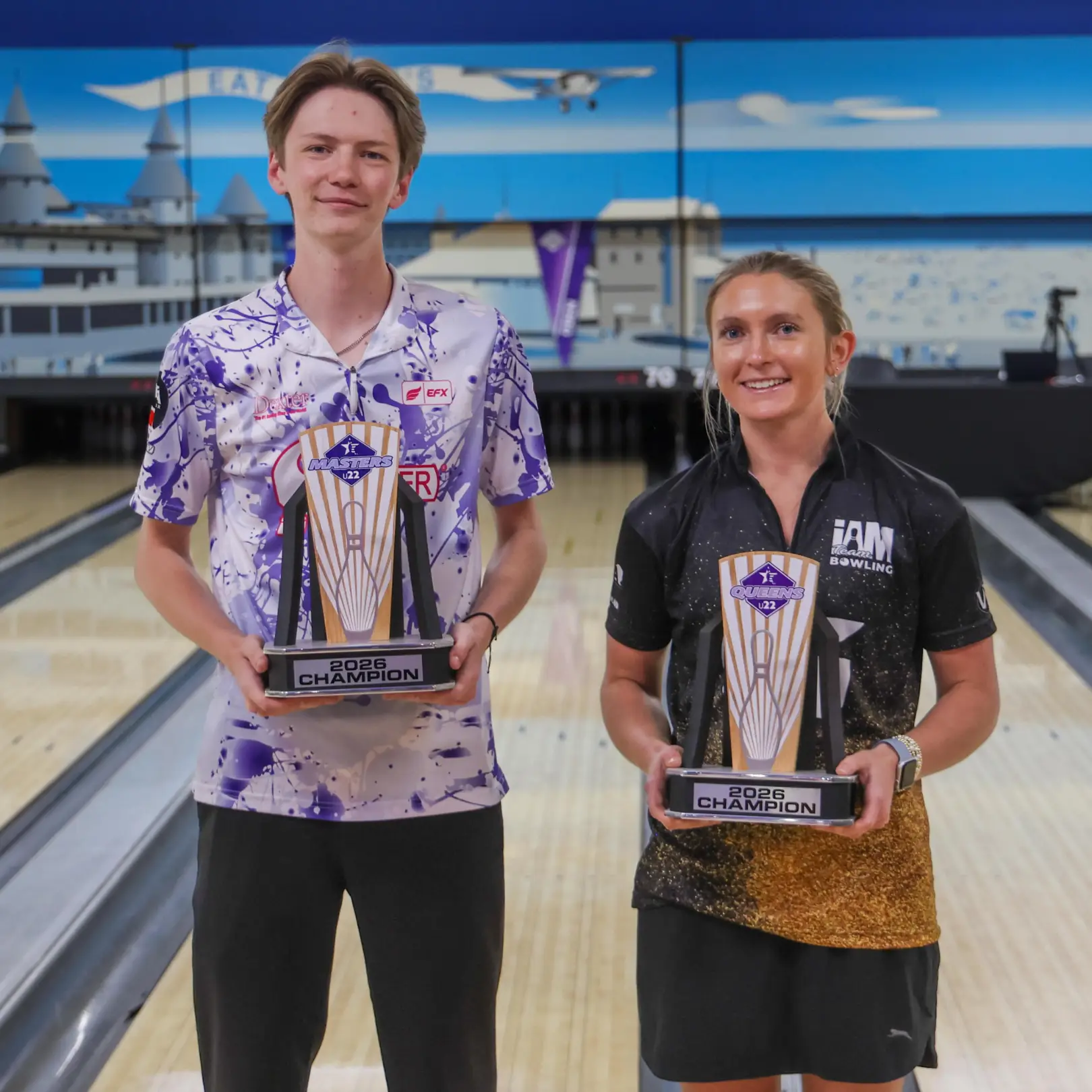 U22 Masters and Queens champions Jaysen Spanbauer and Melia Mitskavich after winning in Orlando