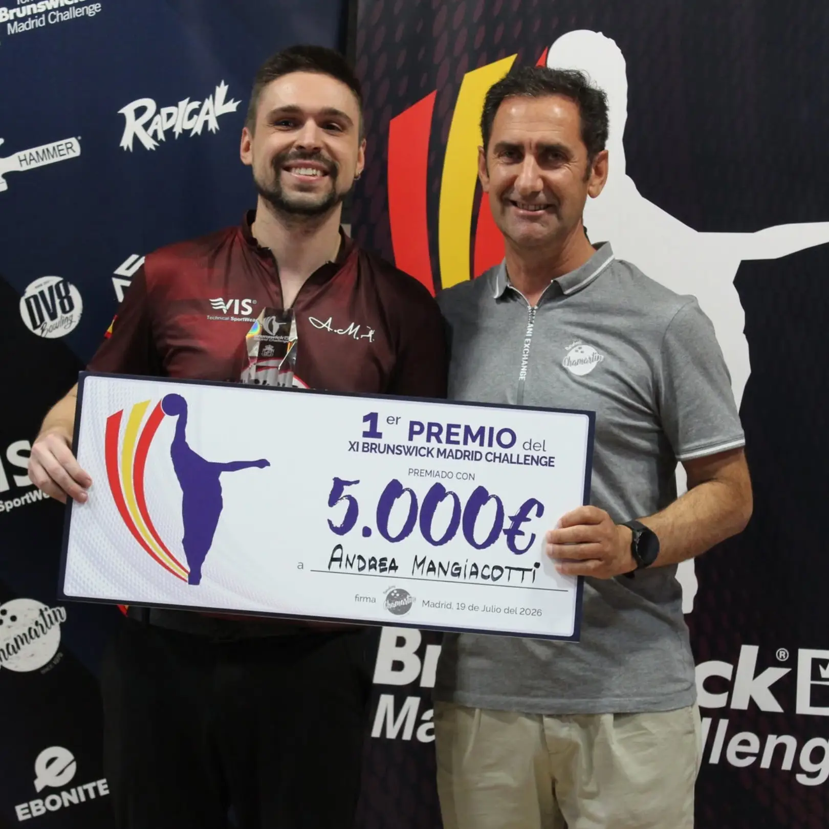 Andrea Mangiacotti after winning the 2026 Brunswick Madrid Challenge at Bowling Chamartín in Spain